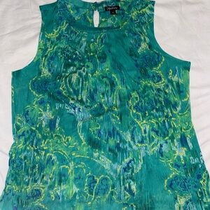 Relativity Teal & Lime Abstract Sleeveless Tank
